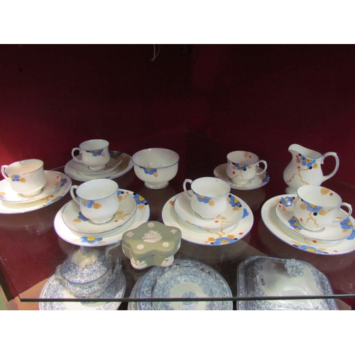 4300 - An Art Deco hand painted part tea service and a Wedgwood jasperware lidded trinket pot