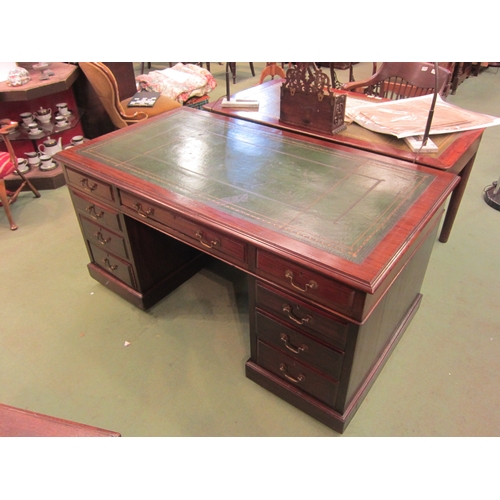 4109 - A George III revival mahogany twin pedestal desk the gilt tooled leather writing surface over nine d... 