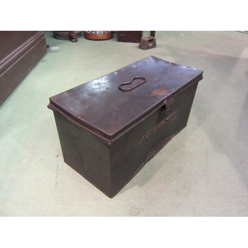 4222 - A Royal Navy tin transit box with brass plaque 