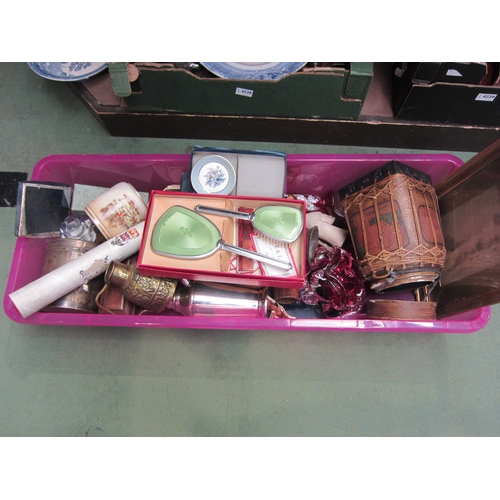 4237 - A box of various collectables including glass bowl, cocktail shaker, Eastern brass jug etc.