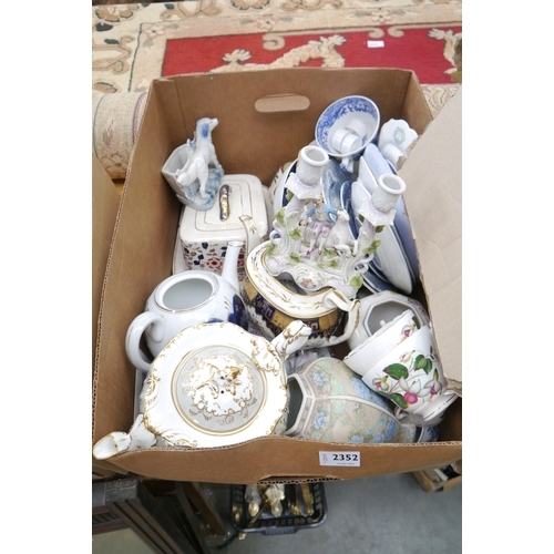 4228A - A box of mixed china including blue and white dinner plates, teapots (no lids), vases etc. Mostly a/... 