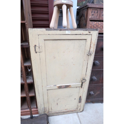 2118 - A 19th Century painted pine corner cupboard, shaped shelved interior