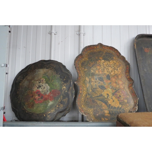 2122 - Four Victorian papier mache trays, a/f