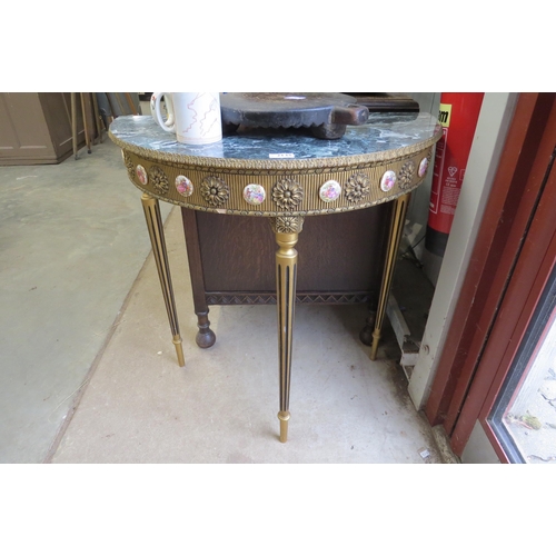 2135 - A French gilt demi loom hall table, faux marble top