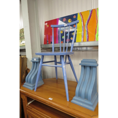 2371 - A blue painted shabby chic Ercol stick back chair     (R)  £20