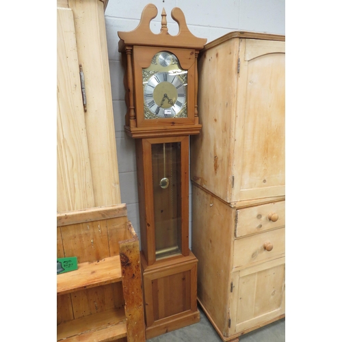 2403 - A modern pine grandfather clock with weights