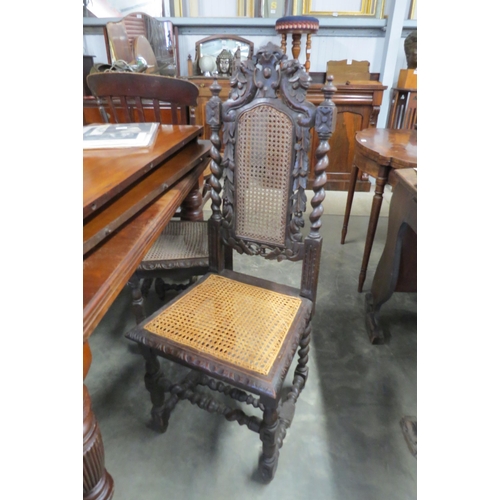 2253 - A pair Victorian cane seated hall chairs with barley twist supports