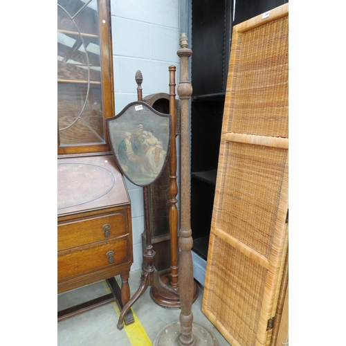 2408 - Two wooden standard lamps, a pole screen and grandmother clock (4)