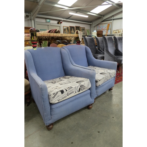 2416 - Two 1920's blue upholstered arnchairs    (E)  £10-15