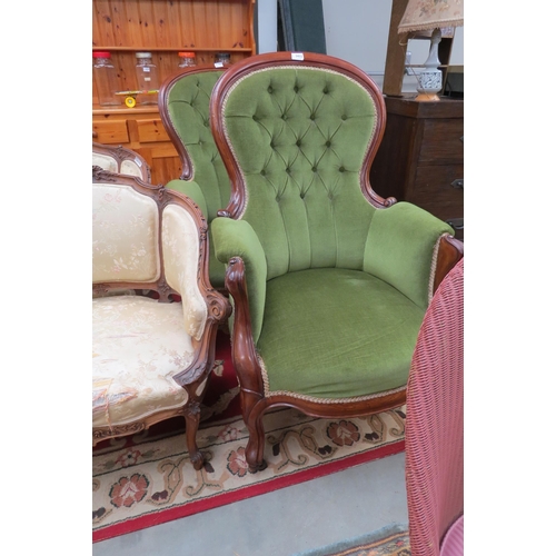 2432 - A pair of Victorian button-back fire side chairs