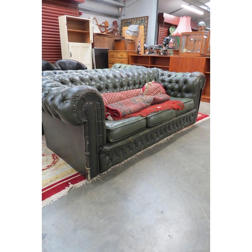 2522 - A green leather 3 seater Chesterfield sofa