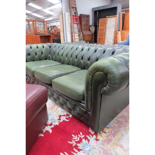 2523 - A green leather 3 seater Chesterfield sofa