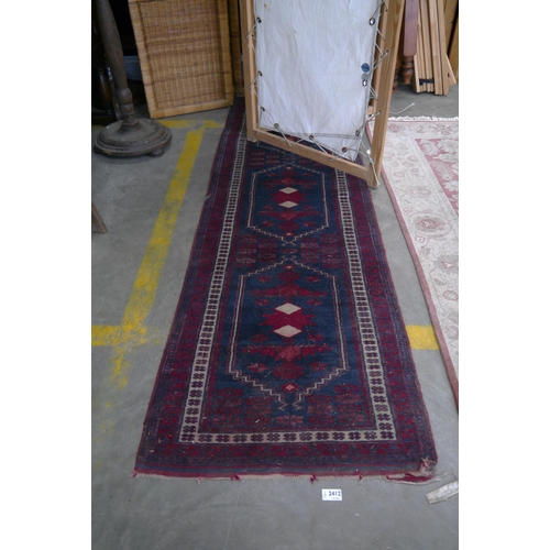 2412 - A red and blue runner rug 224 x 64cm   (R)  £40