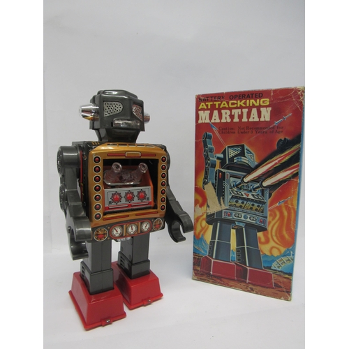 7163 - A Horikawa (SH Toys of Japan) battery operated Attacking Martian robot, litho-printed tinplate body ... 