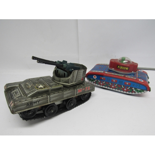 7167 - An Okuma (Japan) battery operated M-75 anti aircraft tank with litho-printed tinplate body, plastic ... 