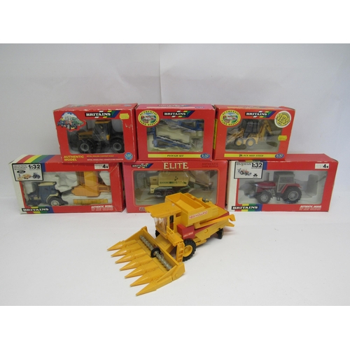 7255 - Six boxed Britains 1:32 scale diecast farmissue vehicles and implements to include 9607 Massey Fergu... 