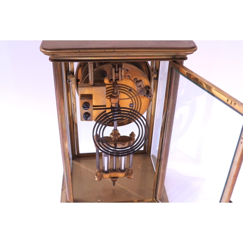 4168 - A four glass French two train mantel clock with mercury pendulum. Striking on a coiled gong. 22.5cm ... 