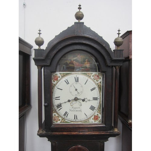 4428 - A George Suggate of Halesworth oak cased long case clock with painted religious scene above dial, se... 