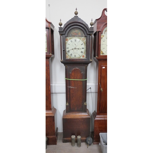 4428 - A George Suggate of Halesworth oak cased long case clock with painted religious scene above dial, se... 