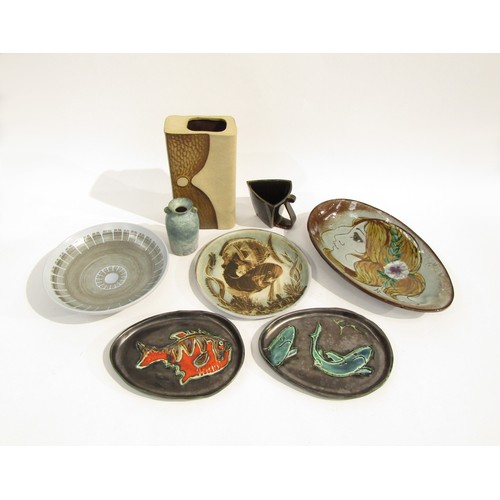 7112 - A collection of studio pottery dishes and vases including Chelsea Pottery, Wimborne, Denis & Wendy F... 