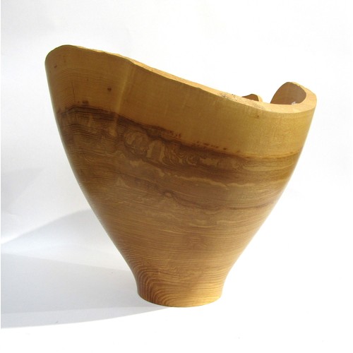 7545 - RICHARD CHAPMAN (b.1951) A large Ash sculptural vase, turned and cut with 'V' detail. Signed to base... 