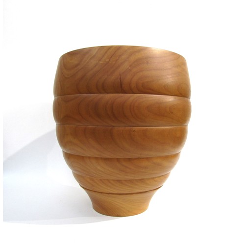 7542 - RICHARD CHAPMAN (b.1951) A large Cherry sculptural vase, turned horizontal banding. Signed to base. ... 