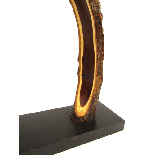 7544 - RICHARD CHAPMAN (b.1951) An Ebony and Laburnum sculpture, the Laburnum arching arm holding a turned ... 