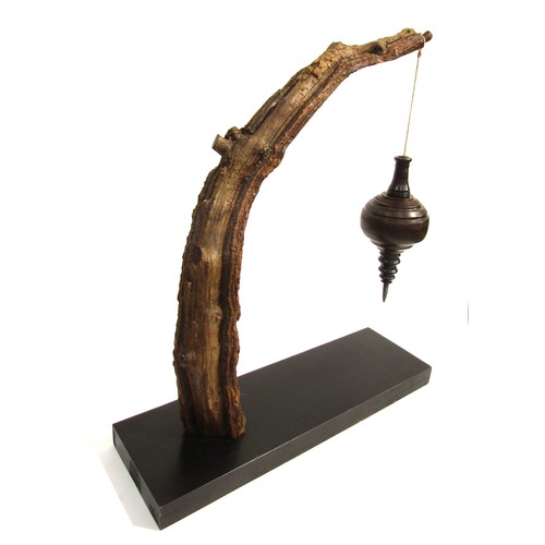 7544 - RICHARD CHAPMAN (b.1951) An Ebony and Laburnum sculpture, the Laburnum arching arm holding a turned ... 