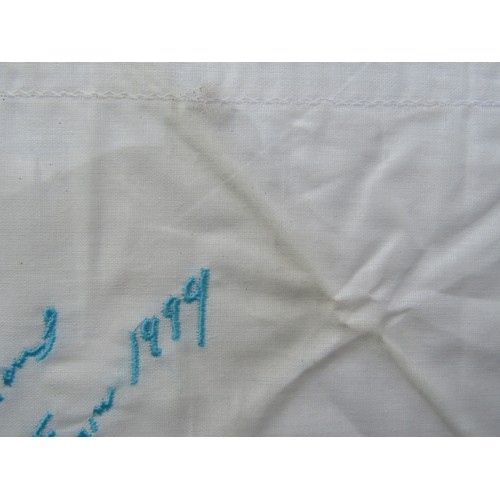 7532 - TRACEY EMIN (b.1963) (ARR) A framed and glazed embroidered linen napkin 'Be Faithful To Your Dreams'... 