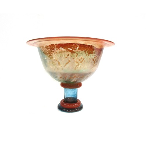 7222 - A Kosta Boda 'Can-can' range pedestal bowl designed by Kjell Engman in mottled orange and pale blue.... 