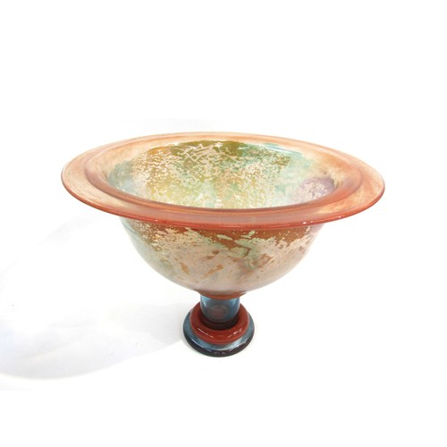 7222 - A Kosta Boda 'Can-can' range pedestal bowl designed by Kjell Engman in mottled orange and pale blue.... 