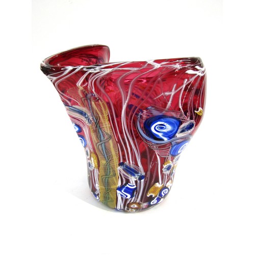 7157 - SETSUKO OGISHI (b.1954 Japanese/Australian) A studio art glass large vase in Cranberry with coloured... 