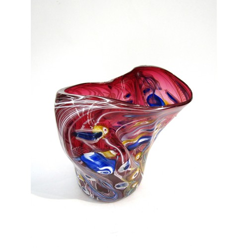 7157 - SETSUKO OGISHI (b.1954 Japanese/Australian) A studio art glass large vase in Cranberry with coloured... 