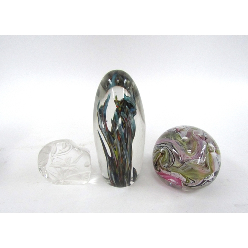 5003 - A collection of six glass paperweights including Strathearn tall example, Uredale, iridescent mushro... 