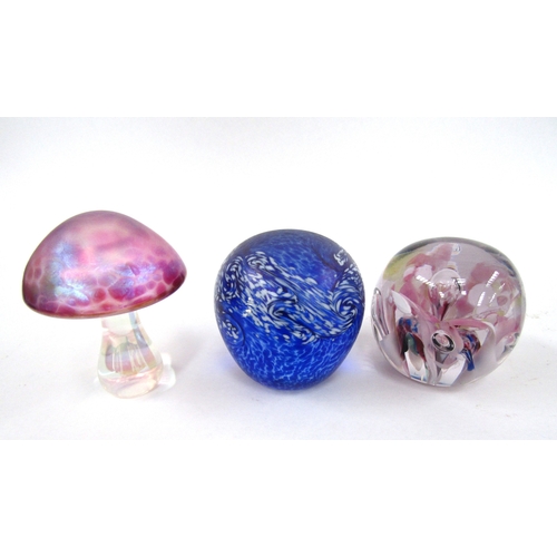 5003 - A collection of six glass paperweights including Strathearn tall example, Uredale, iridescent mushro... 