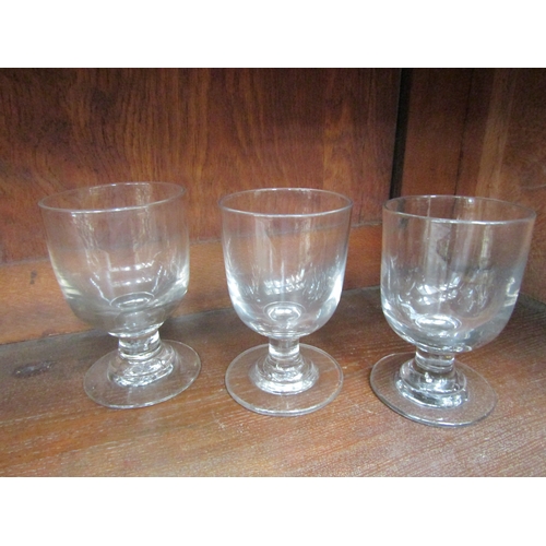 5449 - Three Georgian rummer glasses, one with high lead content, rough pontils, tallest 14.5cm