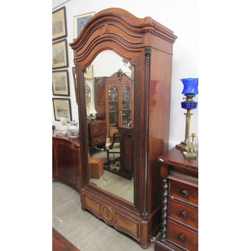 5469 - A 19th Century French rosewood single mirrored door Armoire, the door opens to reveal hanging space ... 