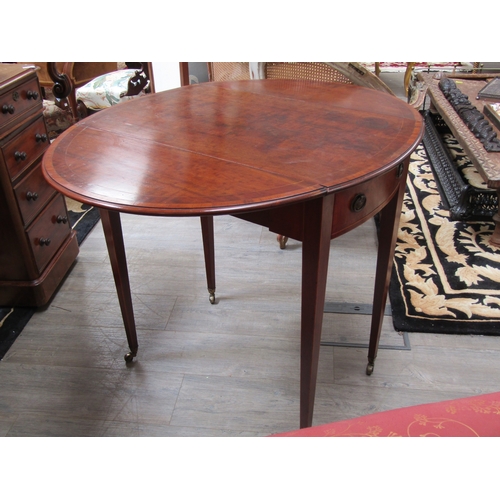 5497 - A Georgian oval top mahogany Pembroke Table stamped R2403 with satinwood  crossbanding and lining th... 