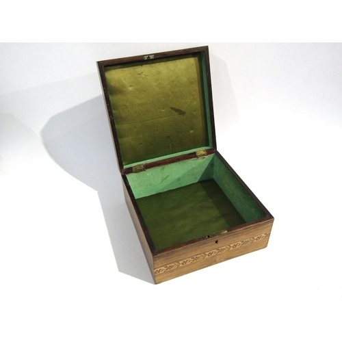 5506 - A late 19th century Tunbridge ware box with parquechy 3D cube centre surrounded by mosiac effect boa... 