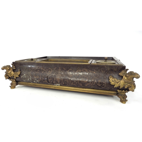 5503 - A 19th Century tortoiseshell Boulle work desk stand with ormolu embellishment, decorated with figure... 