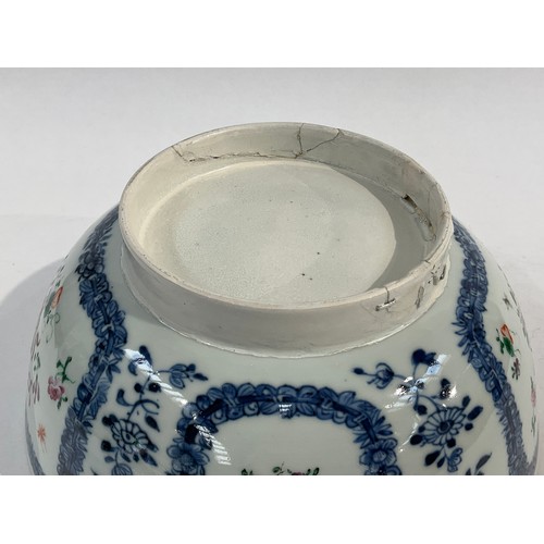 5022 - A late 18th/early 19th Century oriental export porcelain bowl with blue transfer print border, hand ... 