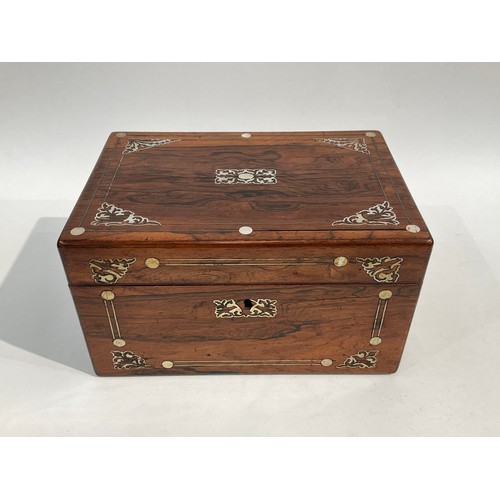 5044 - A Victorian ladies travelling vanity case and jewellery box in rosewood with mother-of-pearl inlay, ... 