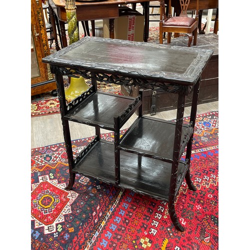 5060 - A late Victorian aesthetic movement occasional table with multiple tiers and bamboo effect detail, 7... 