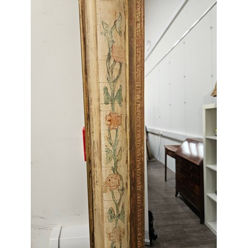 5687 - A large 19th Century overmantel/pier mirror with gesso frame, hand painted floral detail.  197 x 146... 