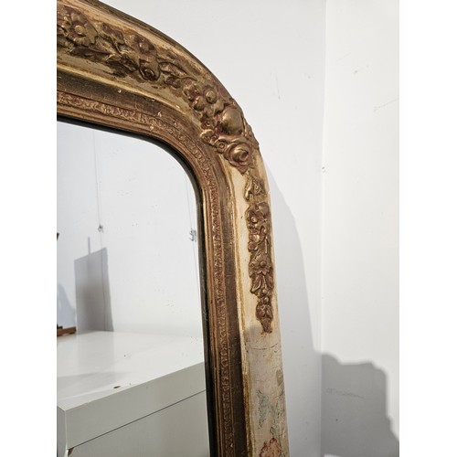 5687 - A large 19th Century overmantel/pier mirror with gesso frame, hand painted floral detail.  197 x 146... 