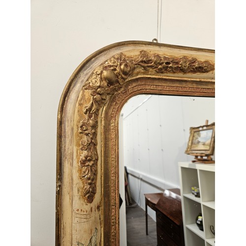 5687 - A large 19th Century overmantel/pier mirror with gesso frame, hand painted floral detail.  197 x 146... 