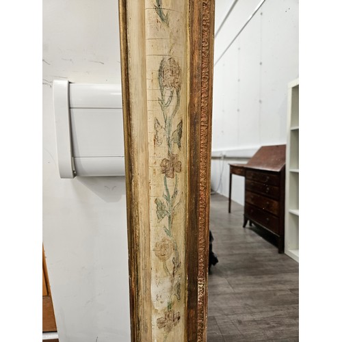 5687 - A large 19th Century overmantel/pier mirror with gesso frame, hand painted floral detail.  197 x 146... 