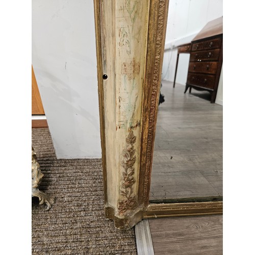 5687 - A large 19th Century overmantel/pier mirror with gesso frame, hand painted floral detail.  197 x 146... 