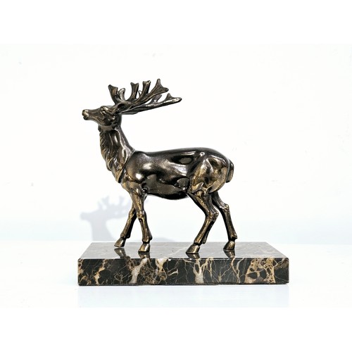 5676 - An early to Mid 20th Century cast metal stag figure mounted on marble plinth 15.5cm x 16cm  (E)  £15... 