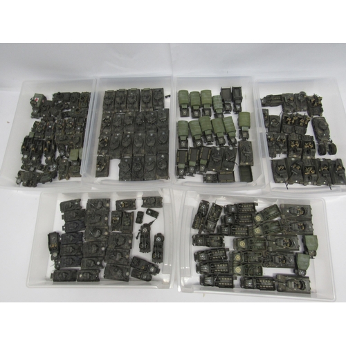 7300 - A collection of plastic kit built model military vehicles including tanks, half-tracks, Jeeps, cover... 